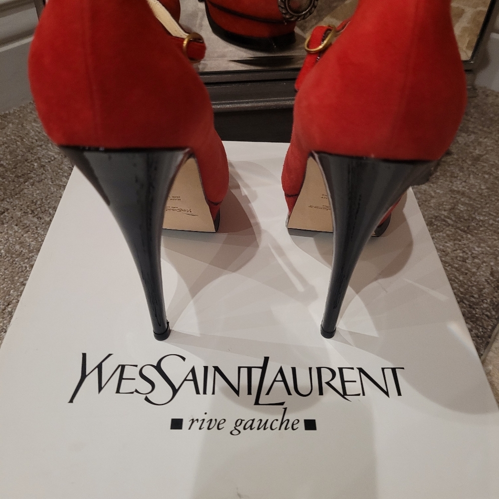 Yves Saint Laurent (YSL) Tribute Pump, Kid Suede Deep Red, Size 37, Wome… - Picture 7 of 17